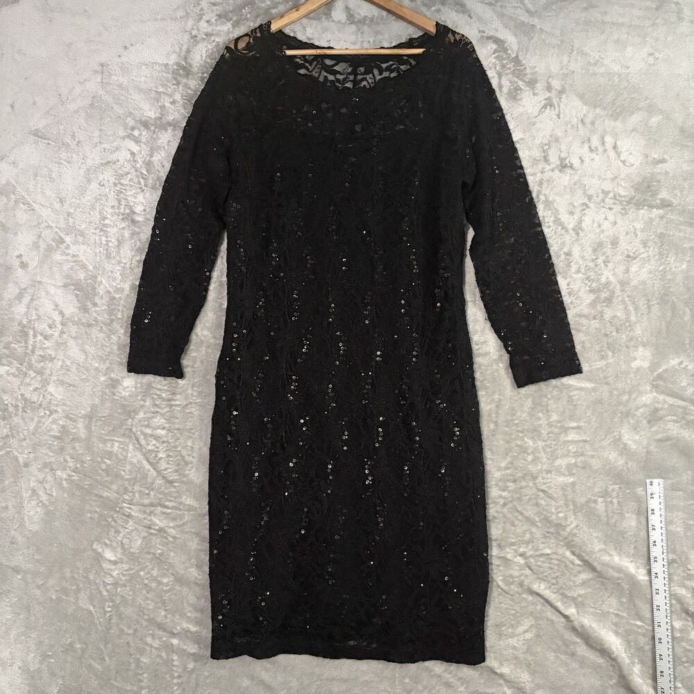 Candalite Women's Black Sequin Lace Sheath Cocktail Midi Dress Size 1X Y2K